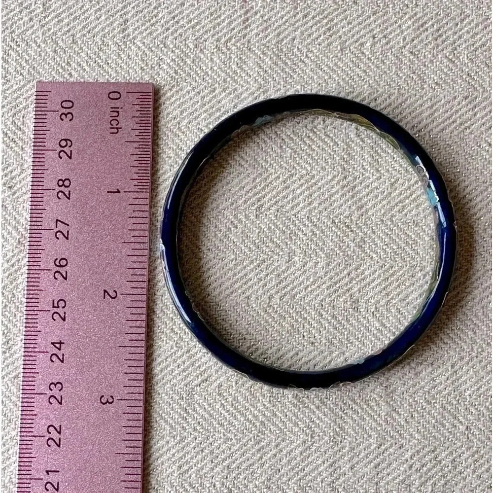Vintage Cloisonné Navy Blue Bangle Bracelet Pastel Blue, Pink, Green & Gold - Picture 8 of 9